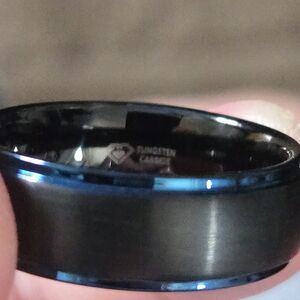 Tungsten Carbide Black With Blue Trim Wedding Band
